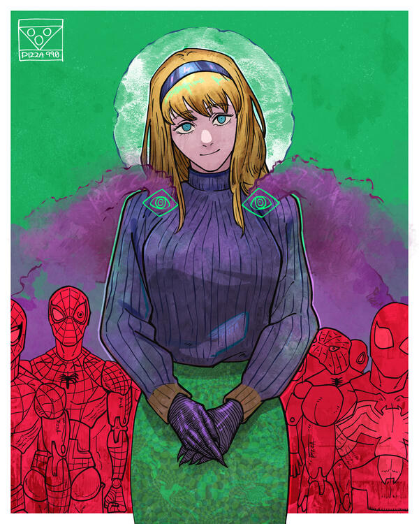 Gwen Stacy, aka Mysterio, as the Mystery Devil (Spider-Man X Chainsaw Man) - The direct inspiration is the Santa Claus illustration of Tatsuki Fujimoto