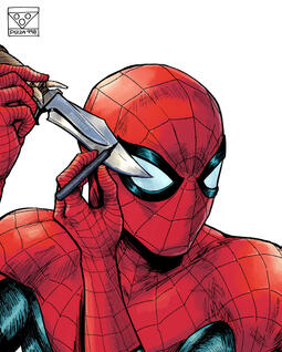 Spider-Man doing eyeliner