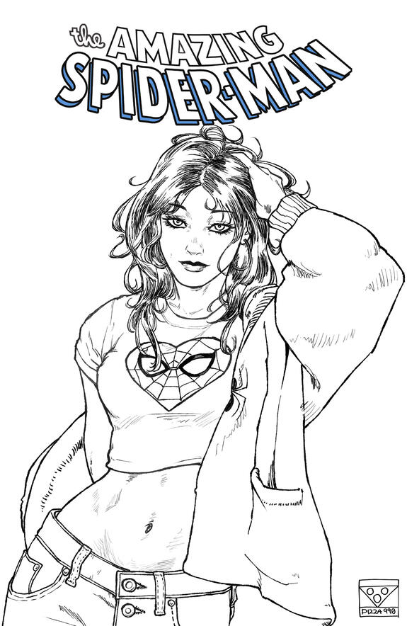 Mary Jane Watson Fanart Cover | B&amp;W Inked